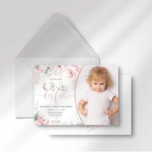 Convite Floral Rosa Little Miss Onederful