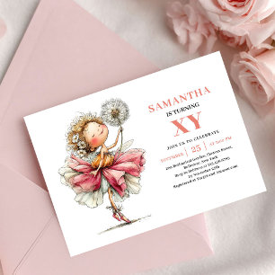 Convite Floral Rosa para 4º Aniversário da Doce Me