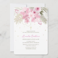 Convite Floral Rosa para Batismo