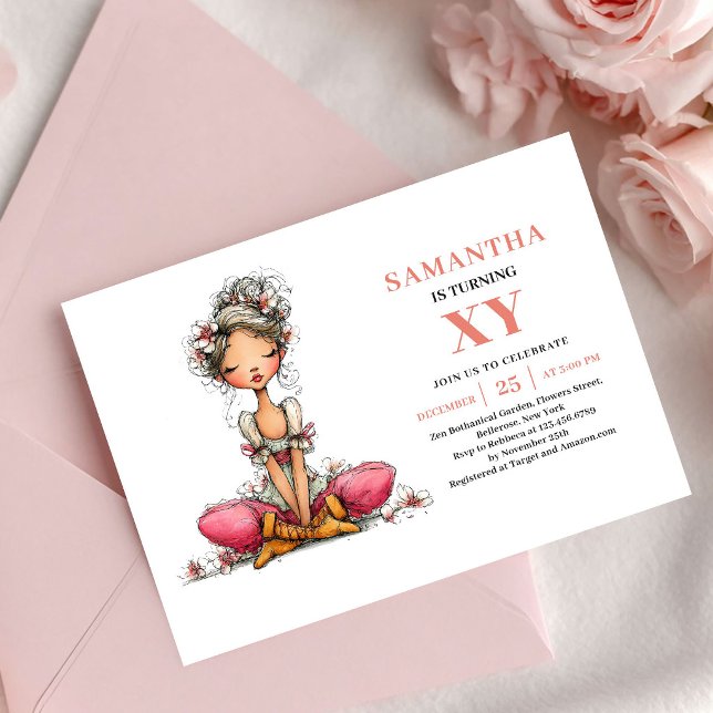 Convite Floral Rosa para o 2º Aniversário da Menin (Cute Fairy Girl 2nd Birthday Floral Pink invitation)