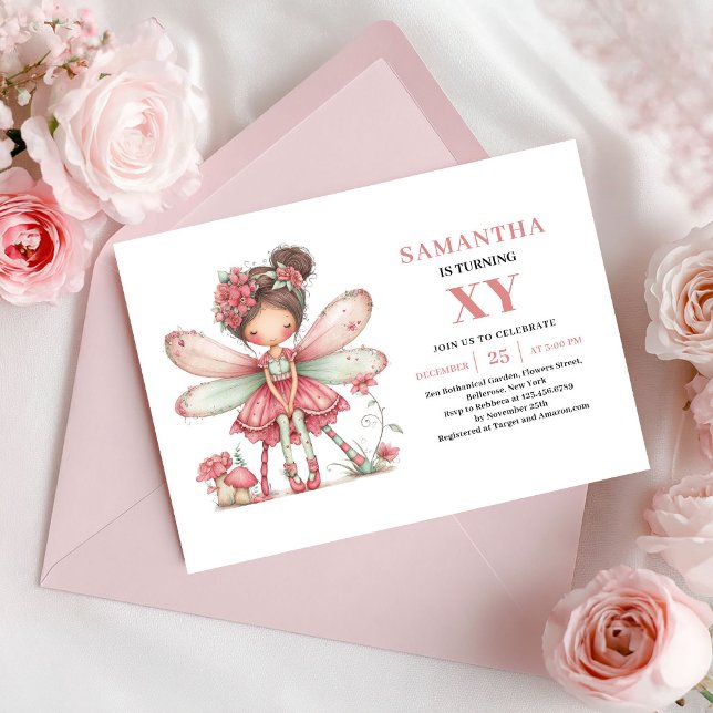 Convite Floral Rosa para o 2º Aniversário da Menin (Cute Fairy Girl 2nd Birthday Pink Floral Invitation)