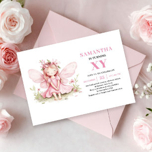 Convite Floral Rosa para o 7º Aniversário da Menin