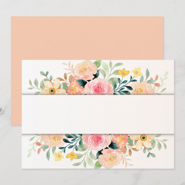 Convite Floral Rosa Peachy Personalizado (Frente/Verso)