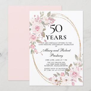 Convite Floral Rosa Pink Elegante 50º Aniversário