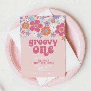 Convite Floral Rosa Retro Groovy One