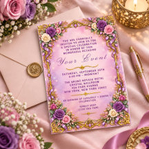 Convite Floral Rosa Roxo
