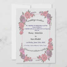 Convite Floral Rosa Roxo Elegante Rosa