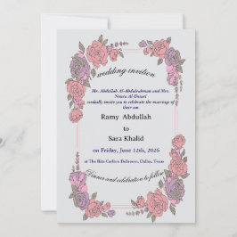 Convite Floral Rosa Roxo Elegante Rosa