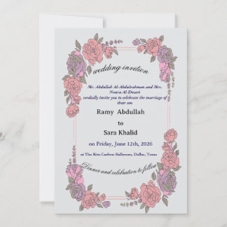 Convite Floral Rosa Roxo Elegante Rosa