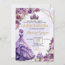 Convite Floral Roxo de Quinze Anos