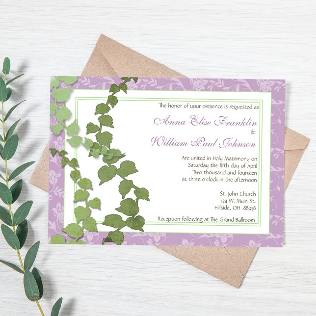 Convite floral roxo do casamento da hera (Purple Floral Ivy Wedding Invitation)