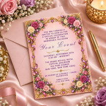 Convite Floral Roxo Dourado Roxo