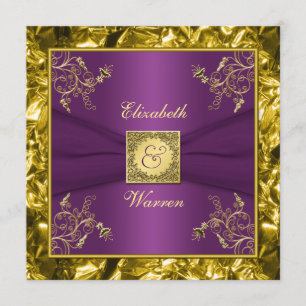 Convite floral roxo e Dourado do casamento do
