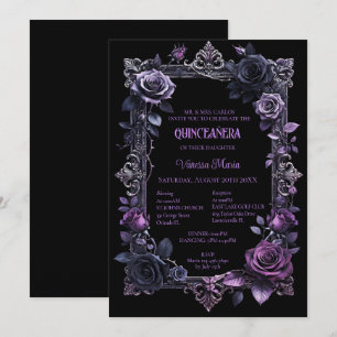 Convite Floral Roxo Gótico de Halloween Quinceaner