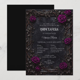 Convite Floral Roxo Gótico de Halloween Quinceaner