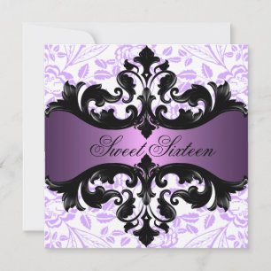 Convite floral roxo & preto do aniversário do