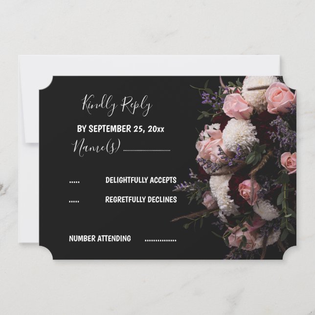 Convite Floral RSVP de Vintagem Escura (Frente)