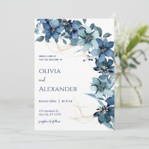 Convite Floral Russo Branco Azul
