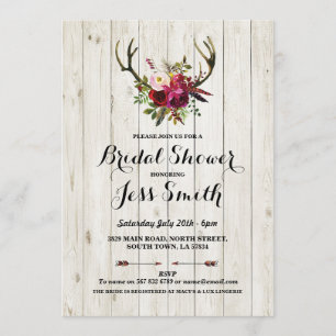 Convite Floral Rustic Antler do Partido Chá de pa