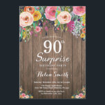 Convite floral rústico do aniversário do 90 da<br><div class="desc">Convite floral rústico do aniversário do 90 da surpresa para mulheres. Flor floral da aguarela, fundo de madeira rústico. Vintage retro. Aniversário adulto. A senhora Adolescente Adolescente Bday Festança da menina das mulheres convida. 13o 15o 16o 18o 20o 2ø 30o 40th 50th 60th 90 100th do 80 do 70. Alguma...</div>