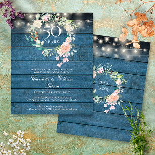 Convite Floral Rústico para o 50º Aniversário