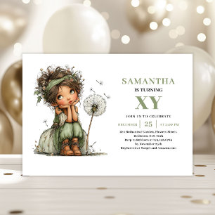 Convite Floral Sage de Aniversário de 5 anos da Fa