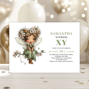 Convite Floral Sage para 4º Aniversário da Menina