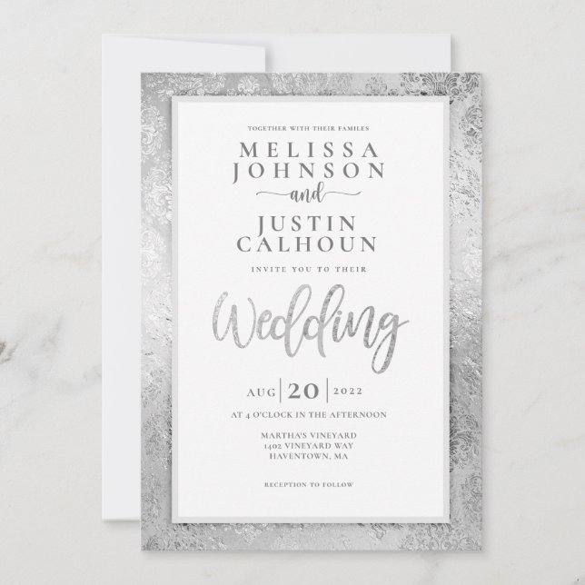 Convite floral Silver Damask (Frente)