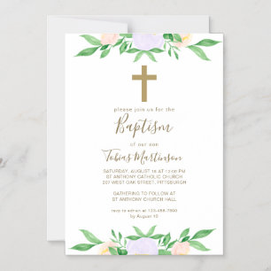 Convite Floral Simples com Batismo Cruzado