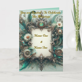 Convite Floral Steampunk Wedding Green e Silver