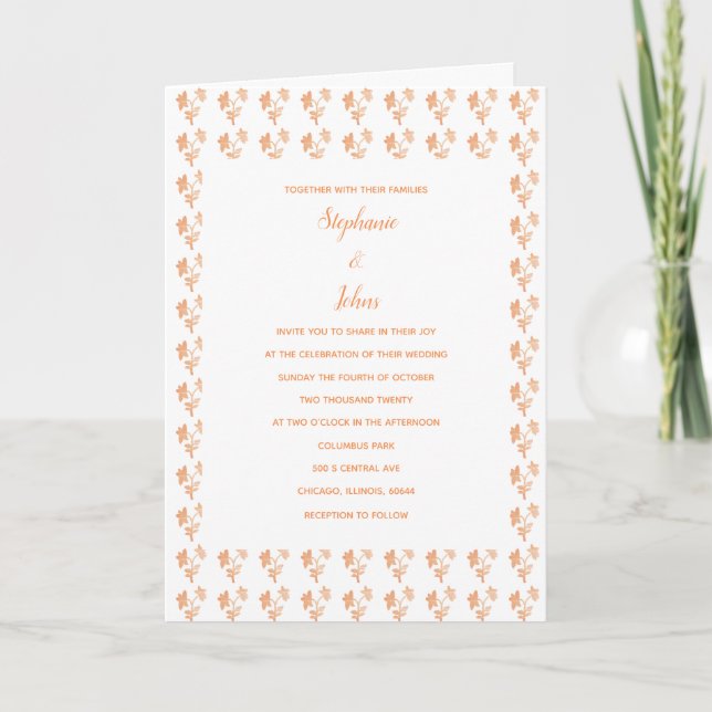 Convite Floral Terracotta Pattern Simple Boho Chic Wedding (Frente)