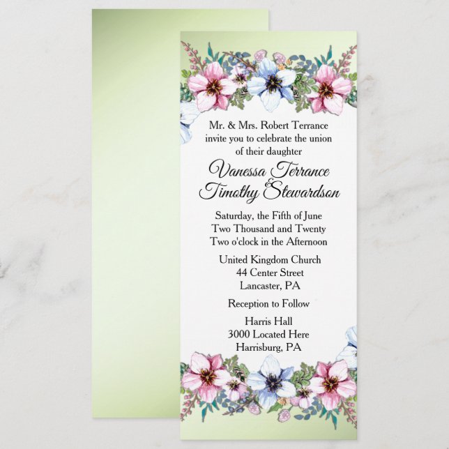 Convite Floral Verde (Frente/Verso)