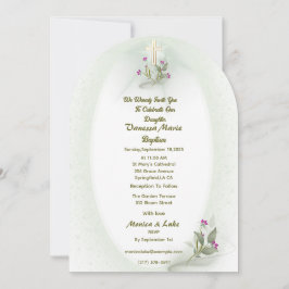 Convite floral Verde&Branco para Batismo