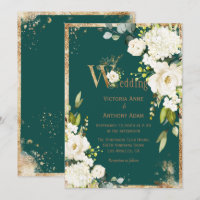 Convite Floral Verde Dourado Russo Branco