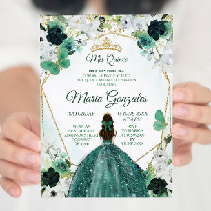Convite Floral Verde e Dourada Charra QUINCEAÑERA