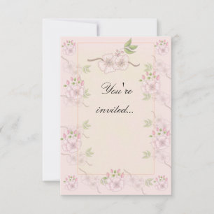 Convite Floral Verde e Rosa Pêssego