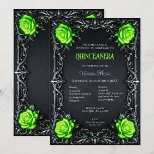 Convite Floral Verde Gótico de Halloween Quinceane