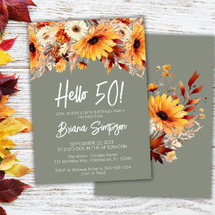 Convite Floral Verde para Aniversário de 50 Anos n