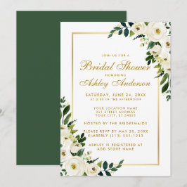 Convite Floral Verde para chá de panela Dourado de