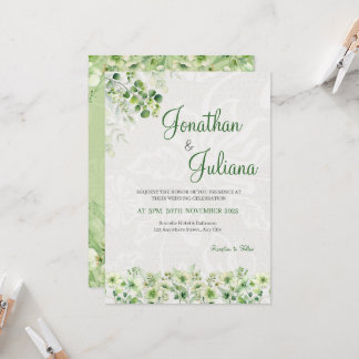 Convite Floral Verde Suave para Casamento