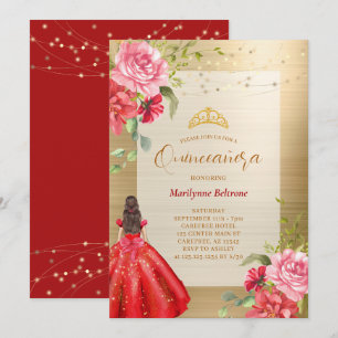Convite Floral Vermelho Princesa Quinceañera