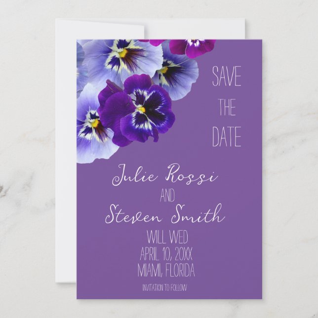 Convite Floral Violeta Pensamento Save the Date (Frente)