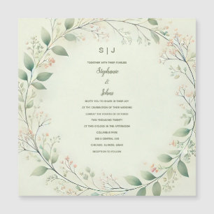 Convite Floral Wreath Crest Monograma Sage Casamento Verde