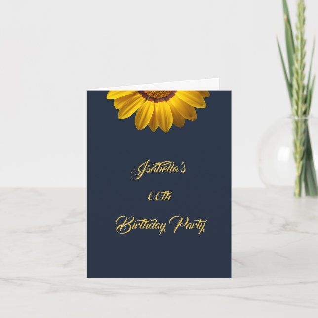 Convite Flores Amarelas no Monograma de fundo azul Marinho (Frente)