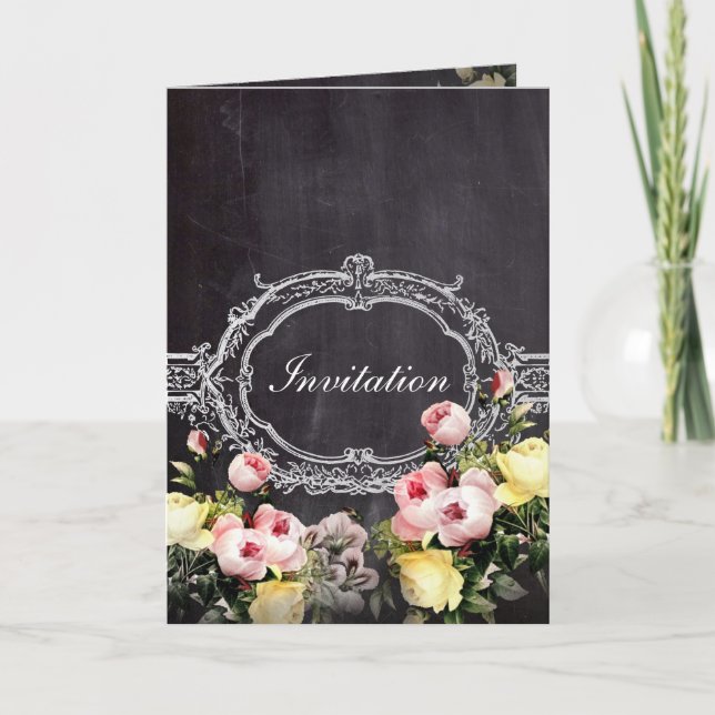 Convite flores da safra russa moderna casamento Chalkboard (Frente)