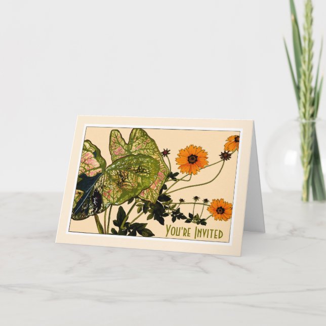 Convite Flores De Caládio E Coreopis, Botânicos-Personaliz (Frente)