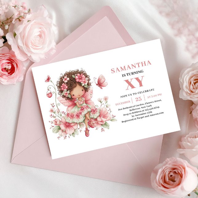 Convite Flores Rosadas para o 2º Aniversário da Me (Cute Fairy Girl 2nd Birthday Blush Flowers Invitation)