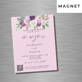 Convite Flores roxas cor-de-rosa Detalhes da QR Casamento 