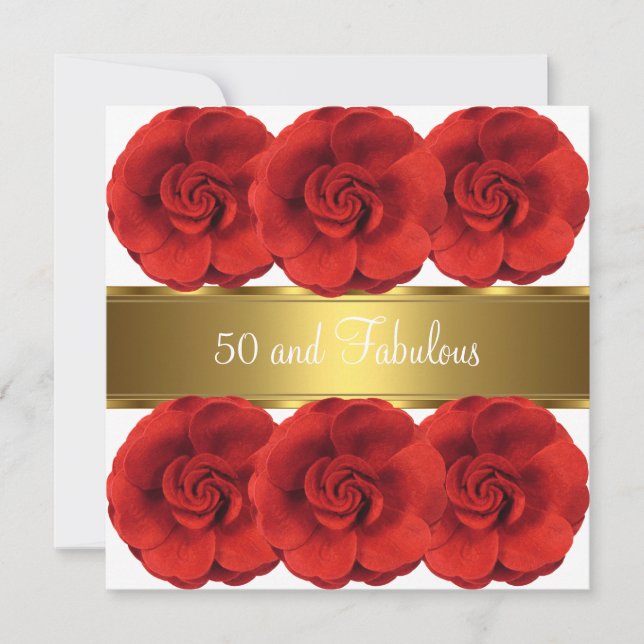 Convite Flores Vermelhas Dourado Branco 50 e Fabul (Frente)