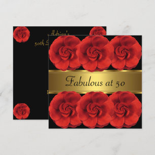 Convite Flores Vermelhas Dourado Preto Fabuloso 50